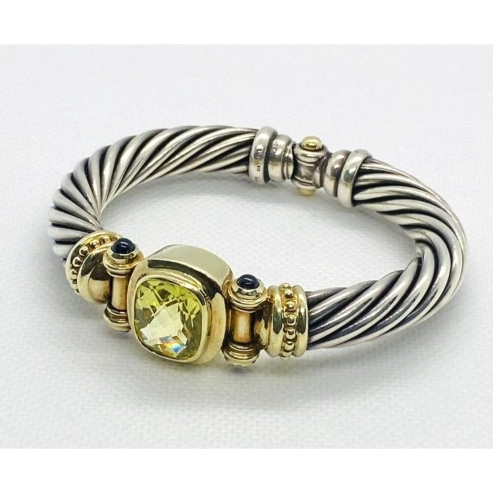 David Yurman Sterling Silver 925 14K 585 Lemon Citrine Bangle Bracelet